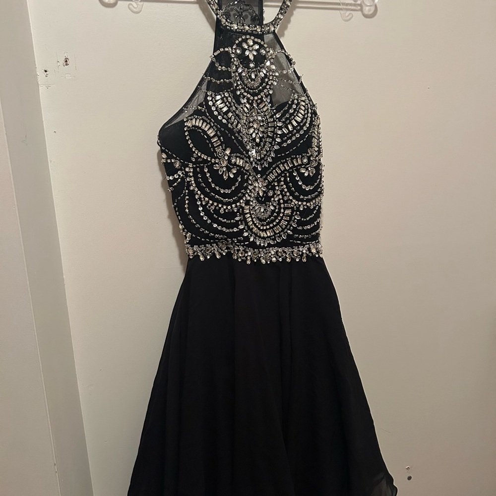 Rachel Allan Black Dress with Silver Accents